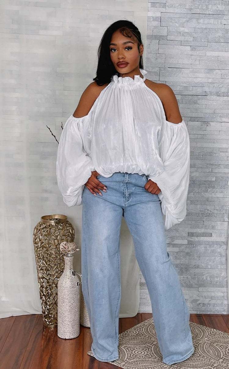 White Cold Shoulder Top