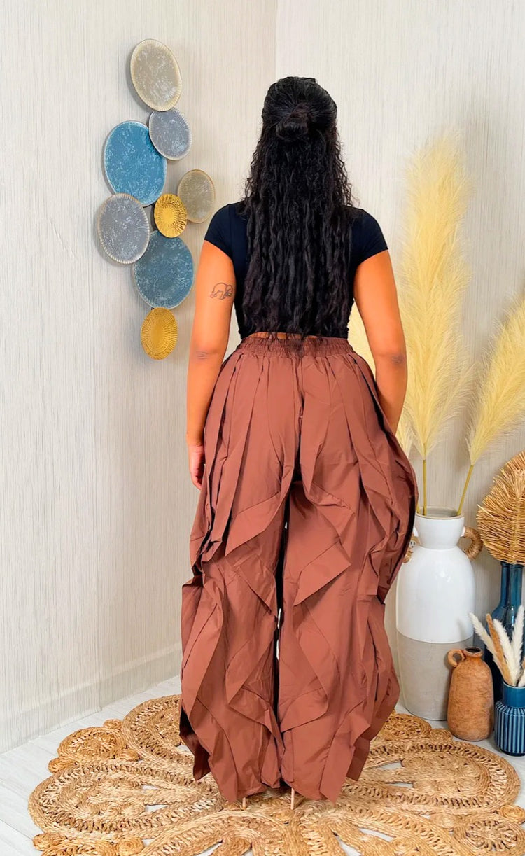 Brown Wavy Drawstring Bottoms