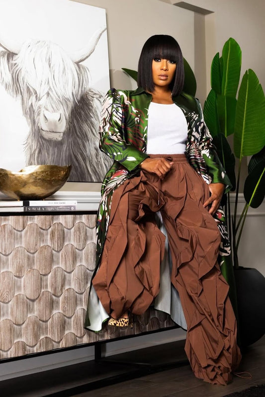 Brown Wavy Drawstring Bottoms