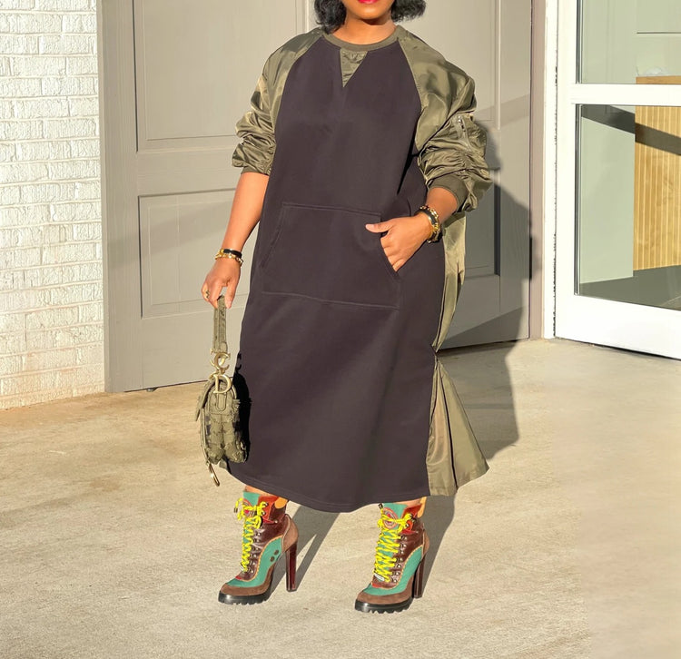 Drawstring Back Colorblock Dress