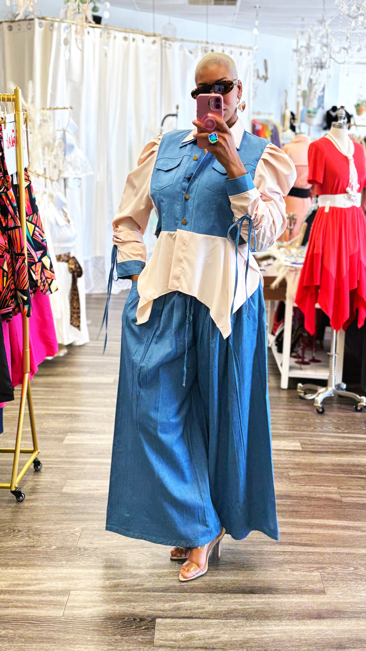 Denim Wide Leg Bottoms