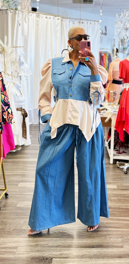 Denim Wide Leg Bottoms