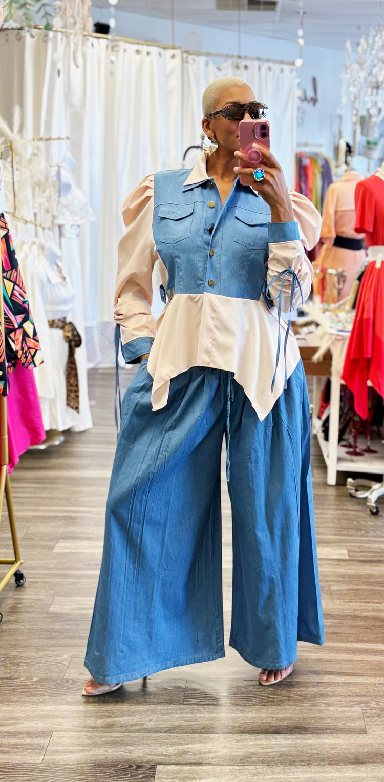 Denim Wide Leg Bottoms