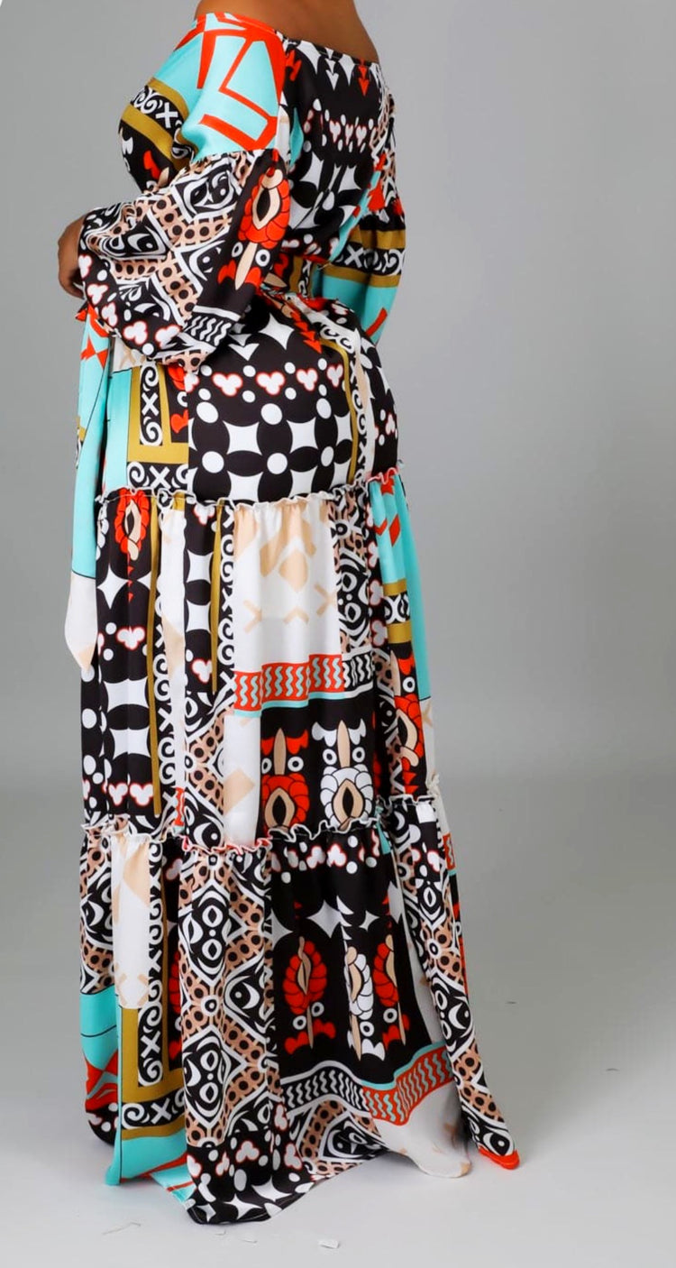 Aztec Maxi Front Cut Out Dress