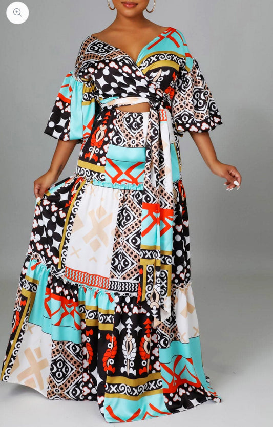 Aztec Maxi Front Cut Out Dress
