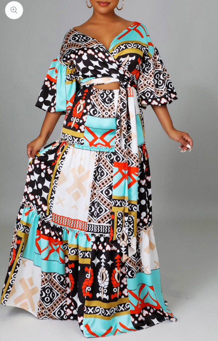 Aztec Maxi Front Cut Out Dress
