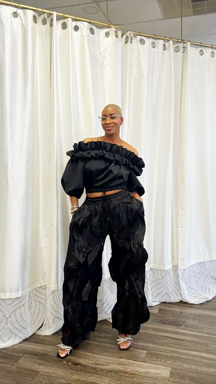 Black Ruffle Neck Top