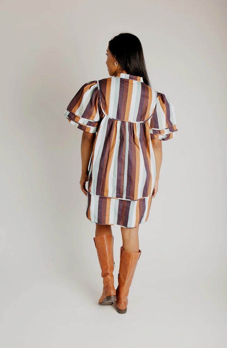 Denim Stripe Bubble Sleeve Dress