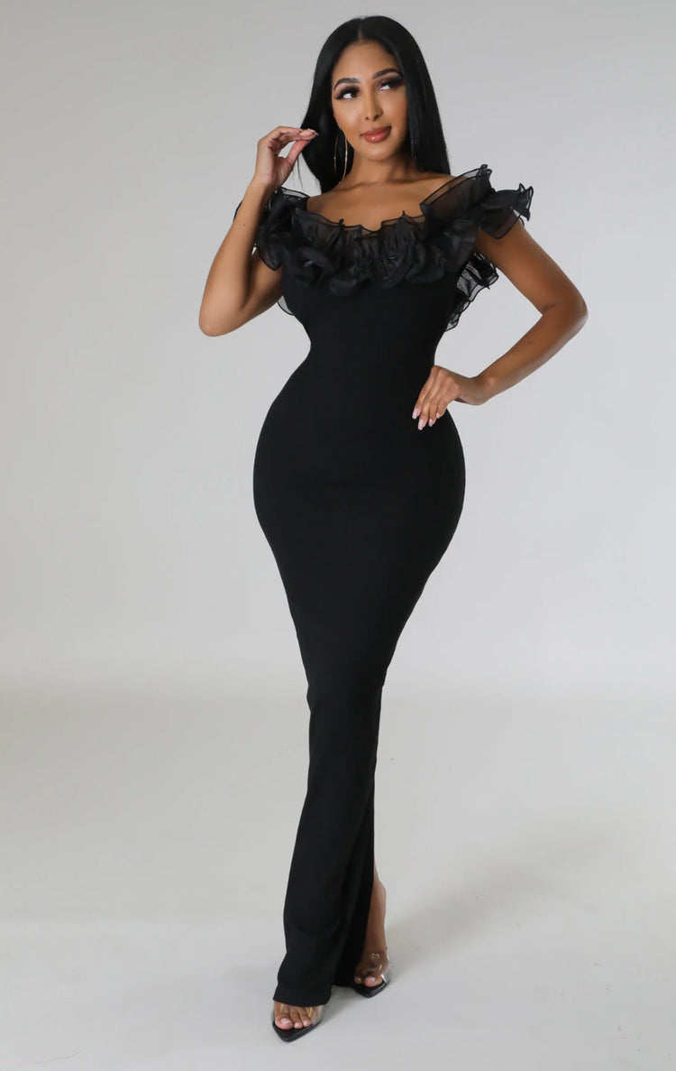 Gina Ruffle Neckline Dress