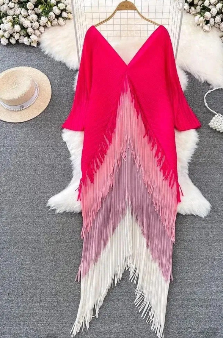 Carla Color Block Fringe Dress
