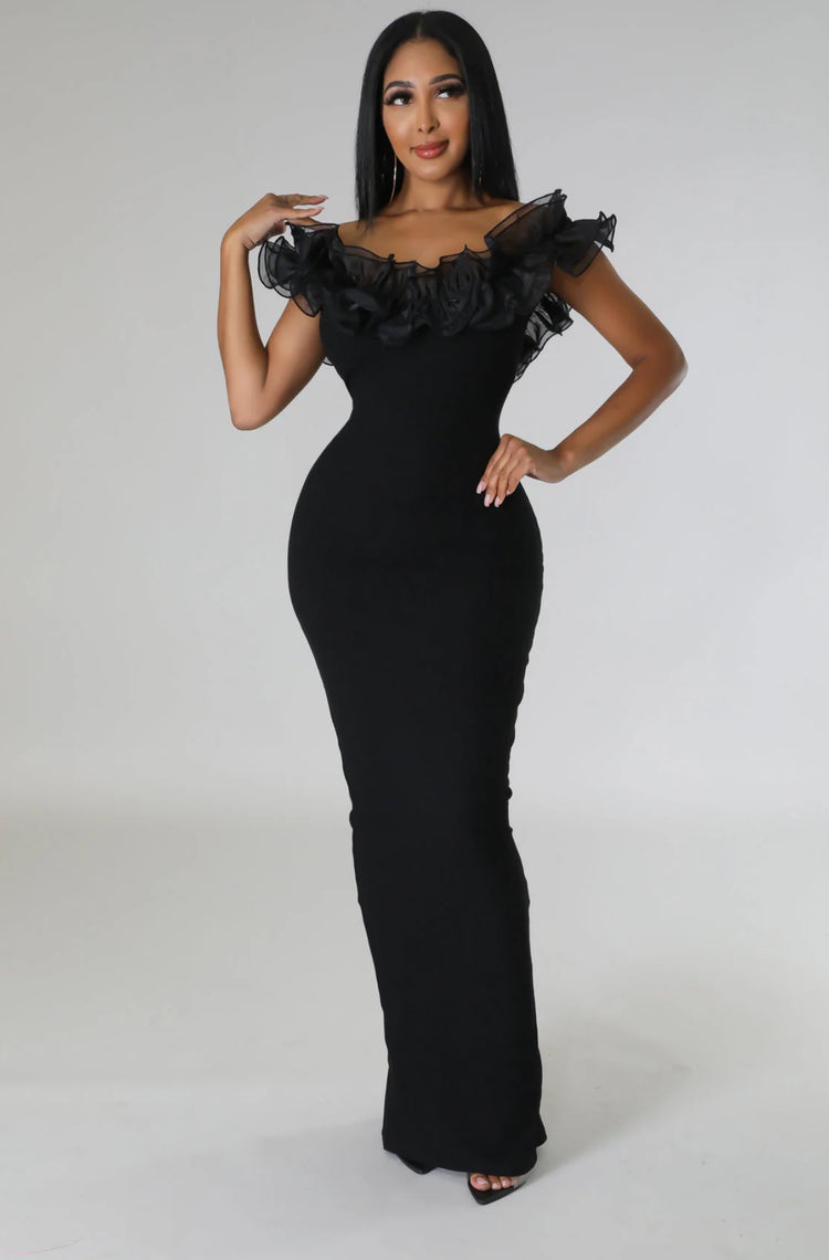 Gina Ruffle Neckline Dress