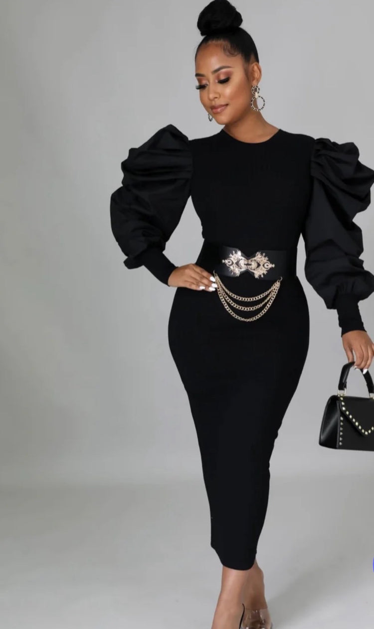 Lady Scrunch Sleeve Stretch Dress