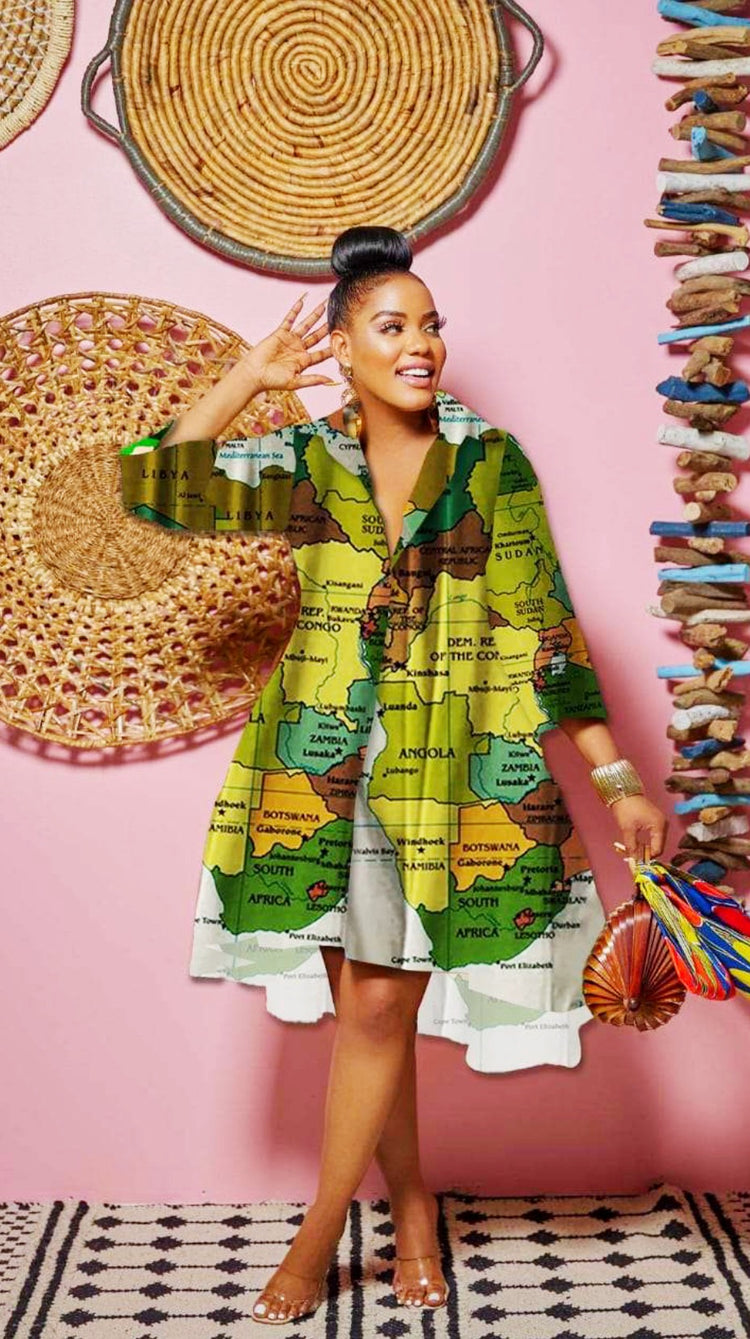 Map High Low Pocket Dress