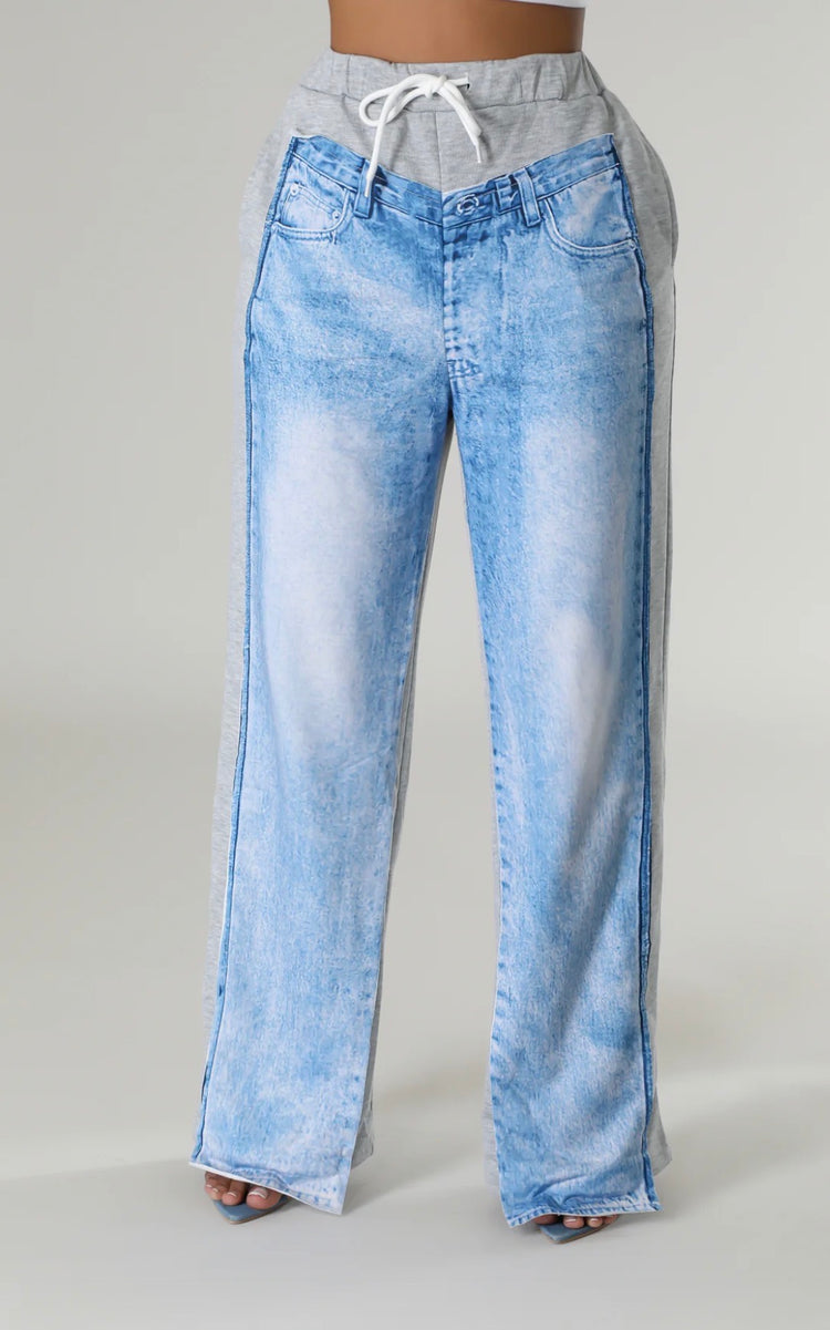 Pilar Denim Front Print Gray Back Bottoms