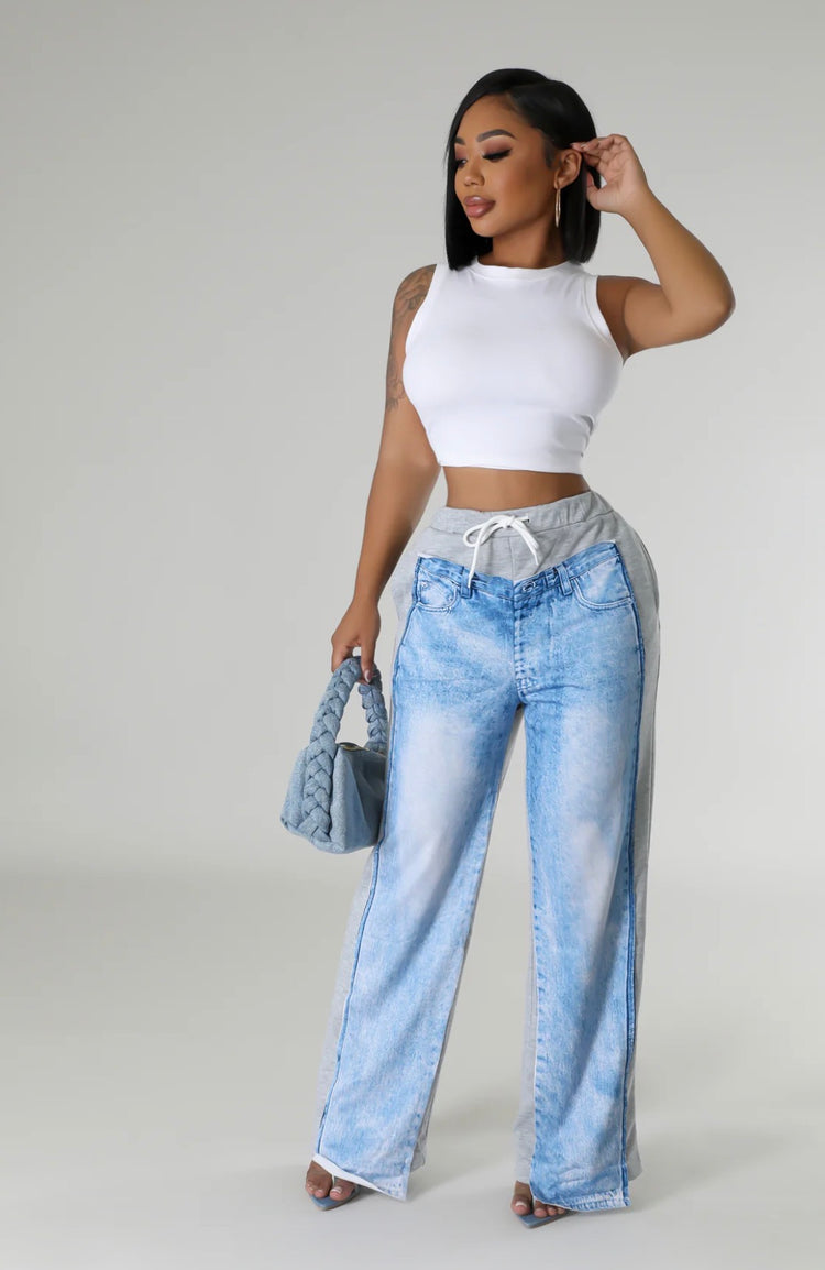 Pilar Denim Front Print Gray Back Bottoms
