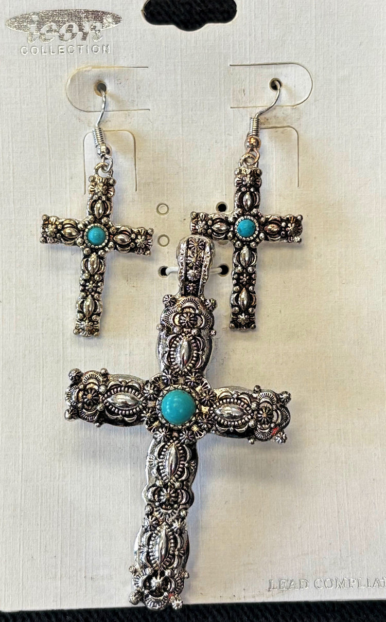 Cross Turquoise Pendant Set