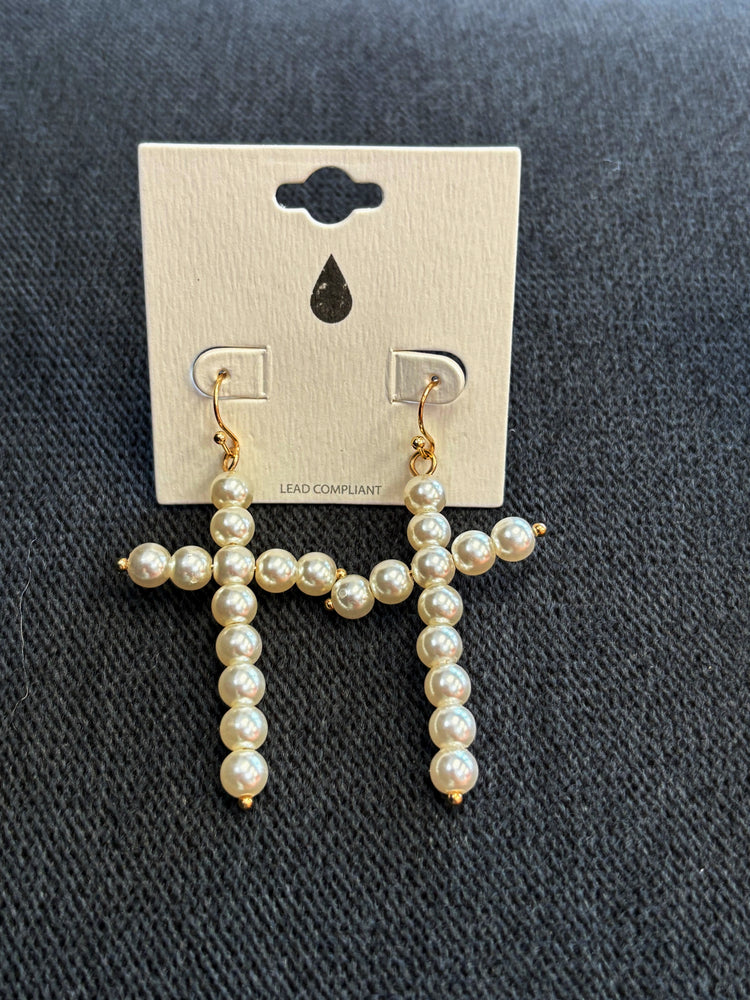 Cross Pearl Earrings