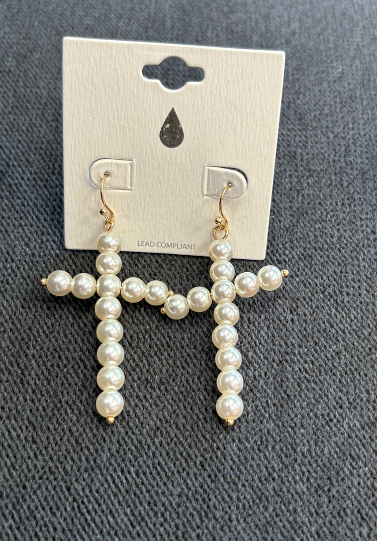 Cross Pearl Earrings