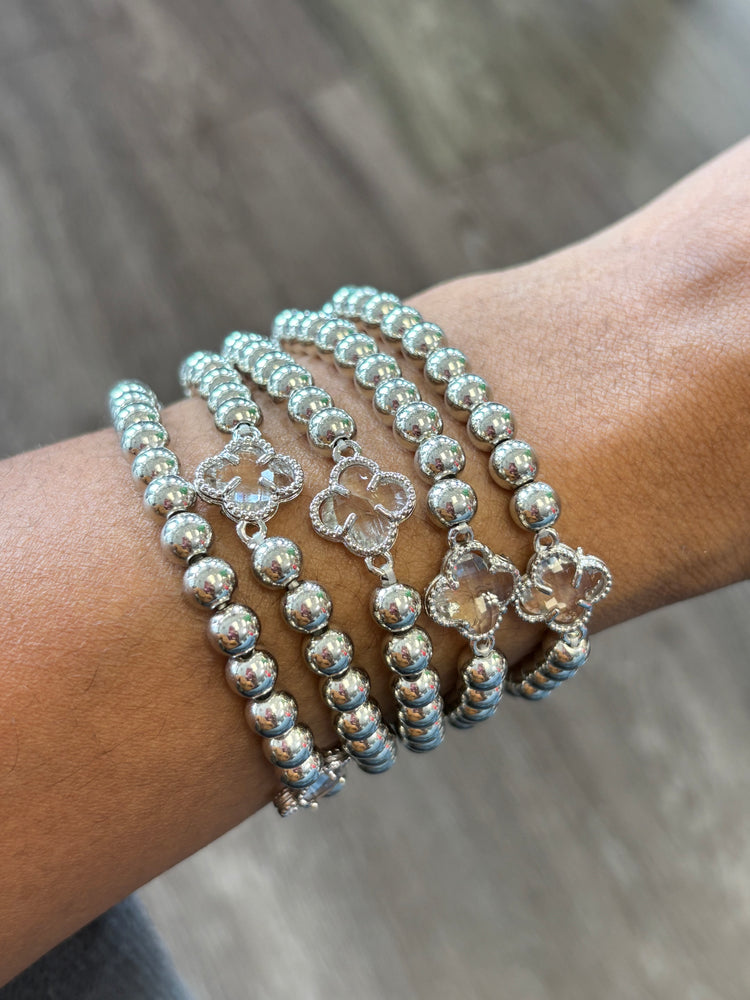 Silver Clover Stretch Bracelet Set