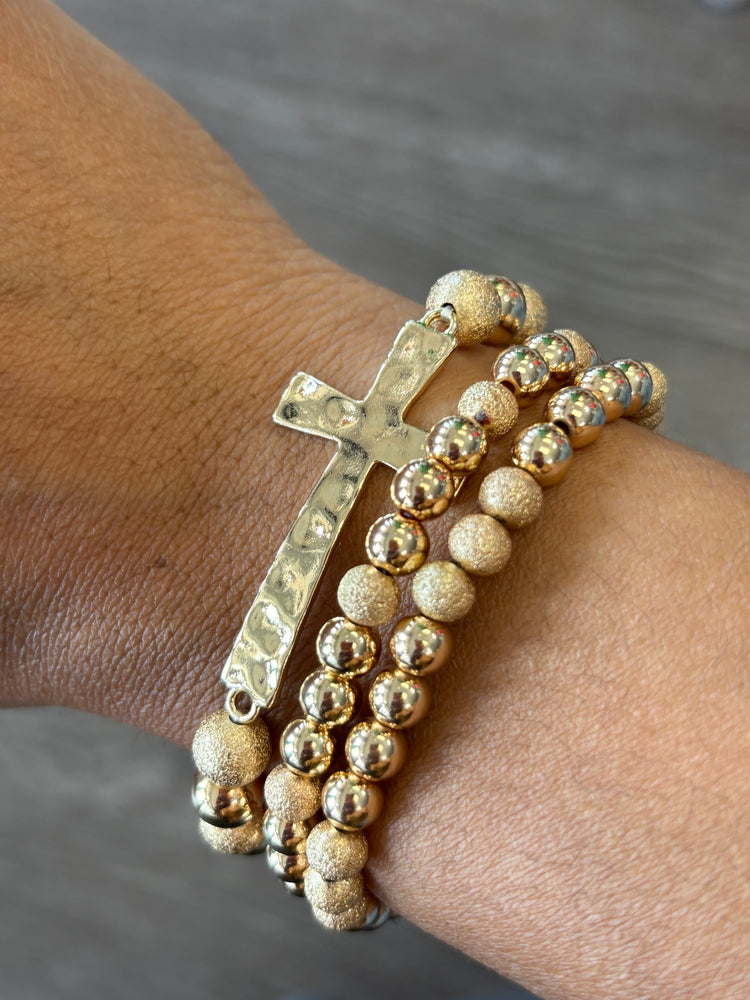 Gold Cross Bracelet Set