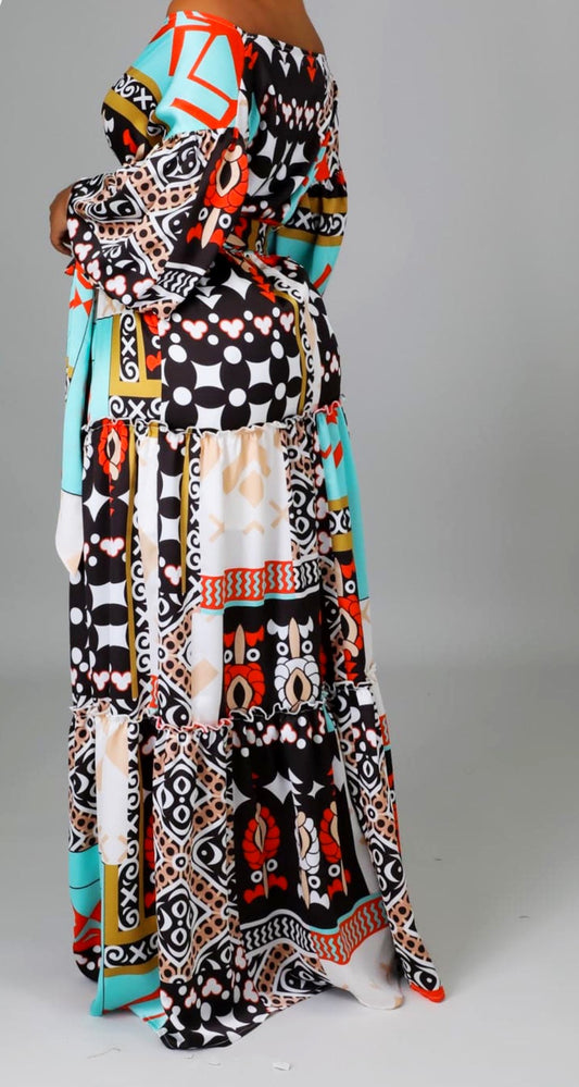 Aztec Maxi Front Cut Out Dress