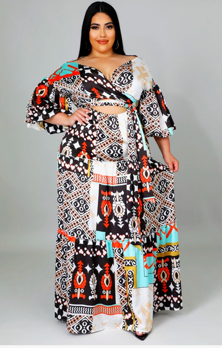 Aztec Maxi Front Cut Out Dress
