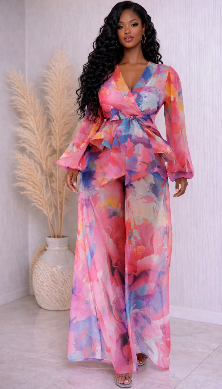 Lilly Multi Color  Chiffon Pants Set