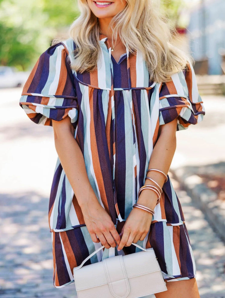 Denim Stripe Bubble Sleeve Dress