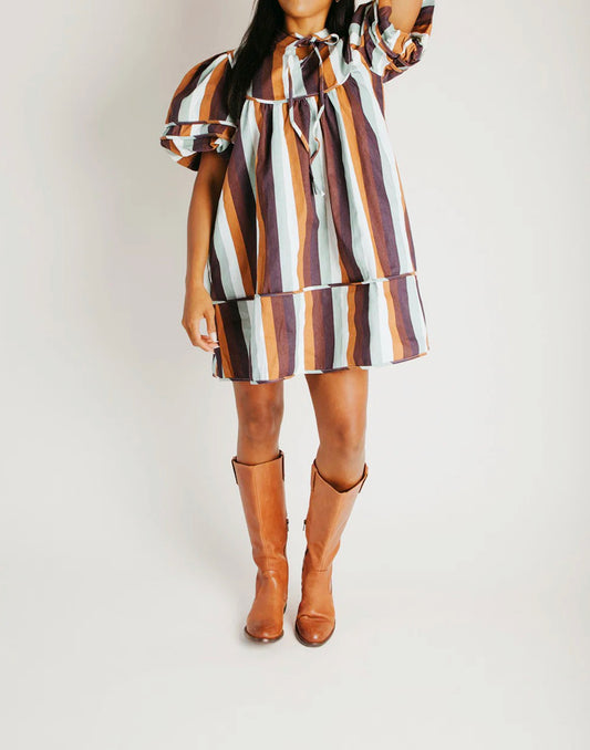 Denim Stripe Bubble Sleeve Dress