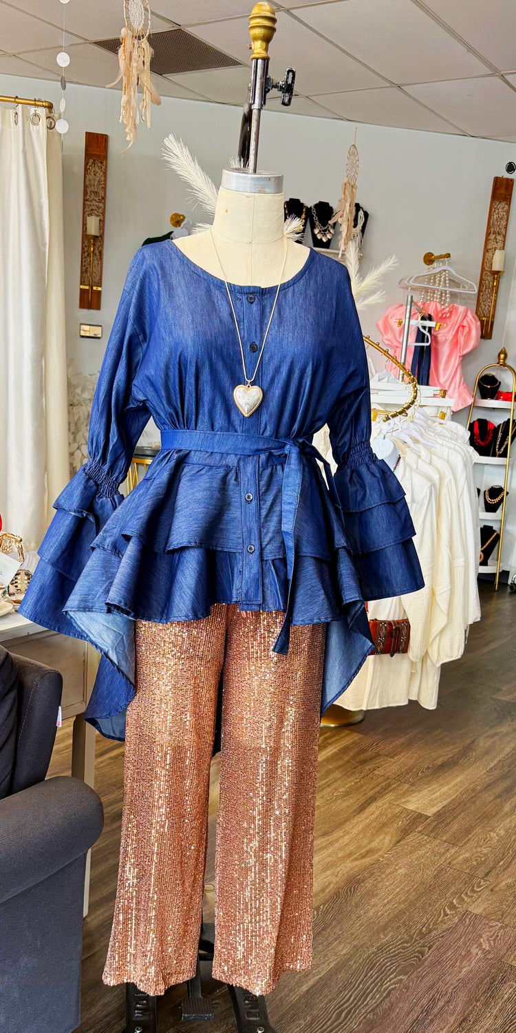 Denim Onesize Bell Sleeve Top