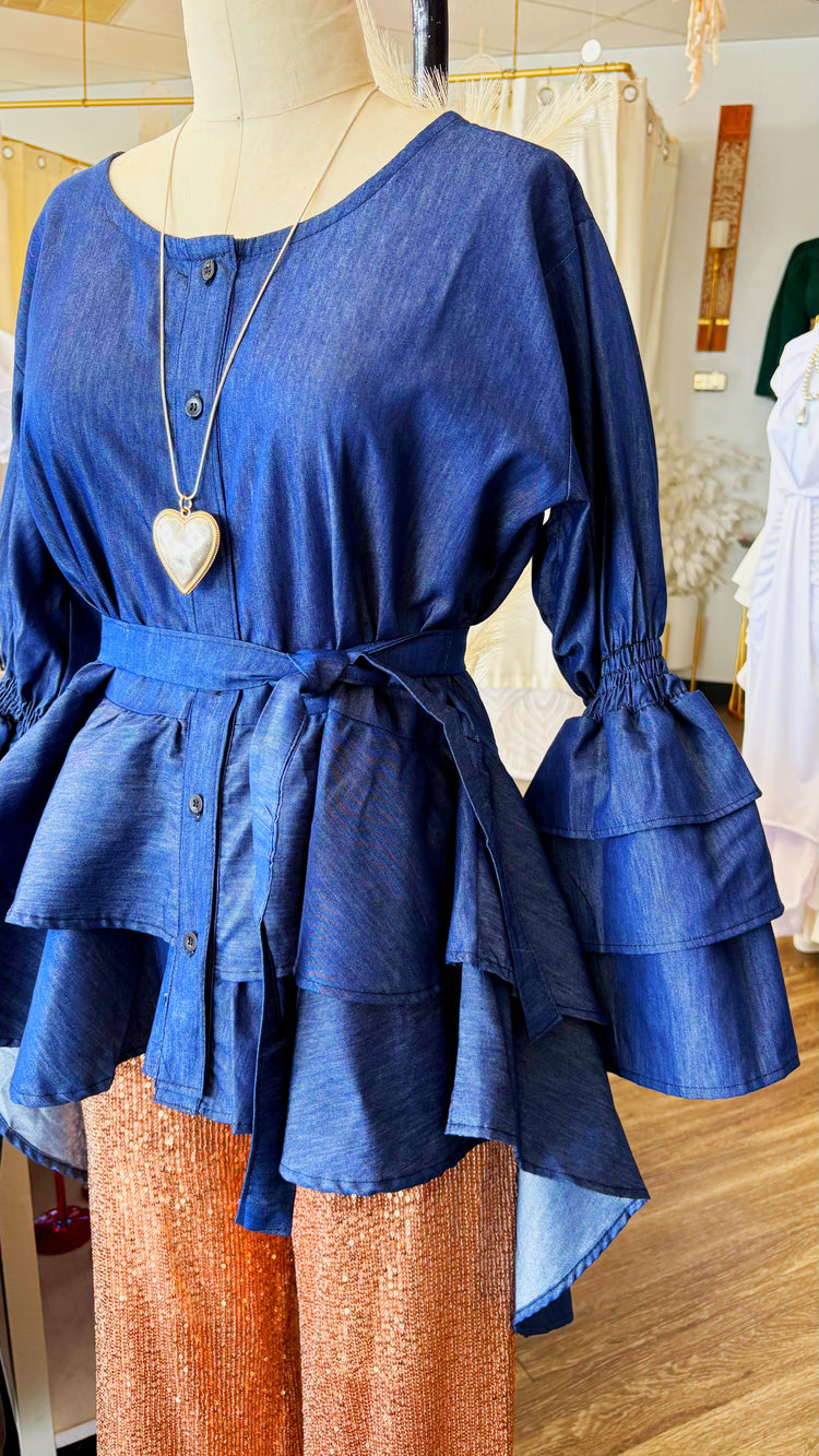 Denim Onesize Bell Sleeve Top