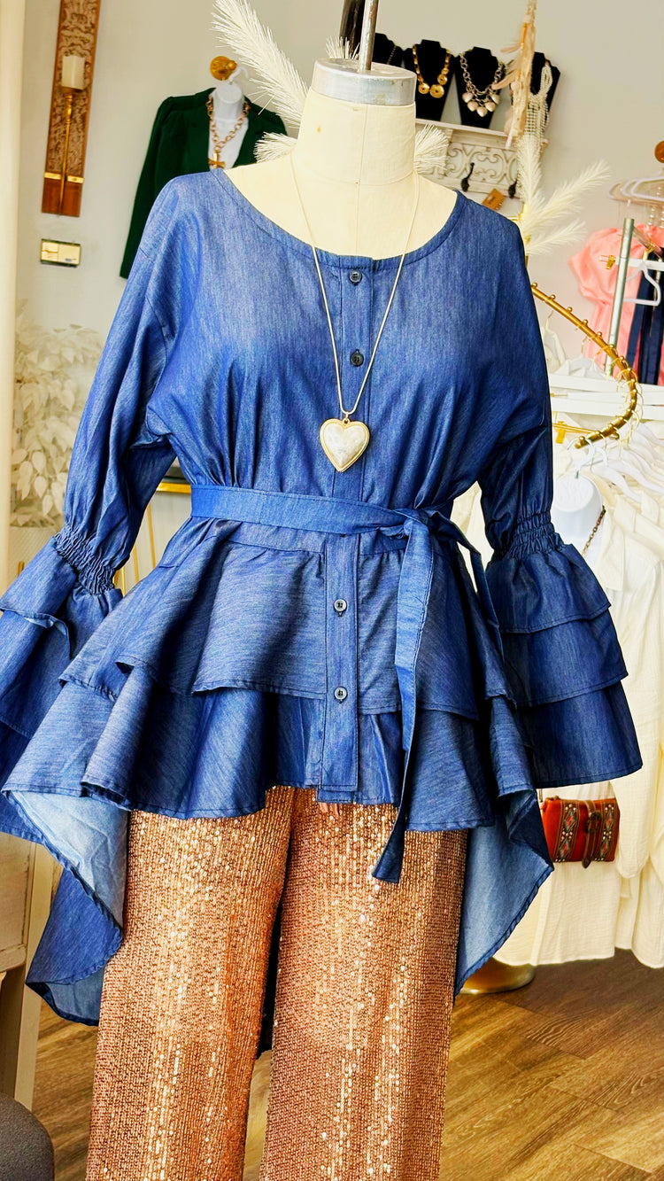 Denim Onesize Bell Sleeve Top